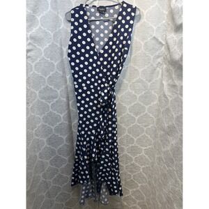Papillon Women's XL Navy Blue Polka Dot Sleeveless Wrap Dress